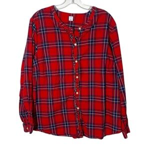 Old Navy Women Red Plaid Boyfriend Shirt Long Sleeve Button Down Cotton XL Top